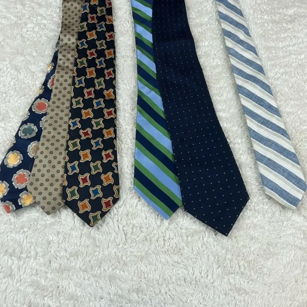 Preppy Blue necktie Lot - Lands End, Nautica, J Crew 6 tie bundle silk and linen